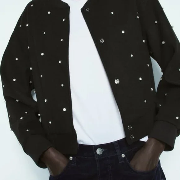 Zara | Jackets & Coats | Zara Felt Texture Rhinestone Bomber